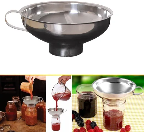 Vista 2 de Embudo de conservas de boca ancha con mango para tarro de masón, embudo de cocina de acero inoxidable para tarros de boca regular y ancha