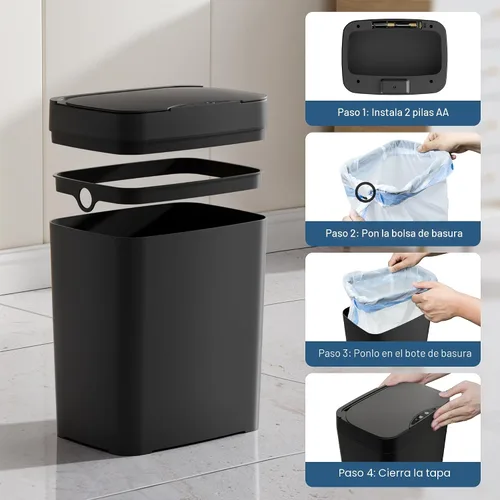 Vista 9 de Vanpopubs Paquete de 2 Botes de Basura de Baño de 2.7 Galones con Tapa, Bote de Basura Automático Pequeño Inteligente sin Contacto, Sensor