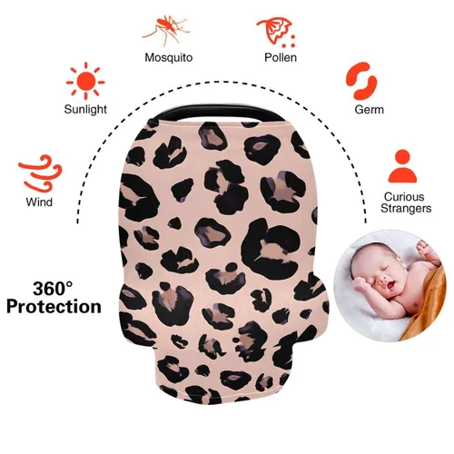 Vista 3 de Fundas de asiento de coche de leopardo rosa y negro, funda de lactancia materna, suave y transpirable, cobertura elástica, funda de cochecito