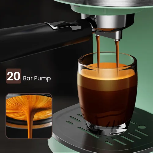 Vista 5 de Electactic Máquina de café espresso de 20 bares, cafetera profesional de acero inoxidable con pantalla LCD, tanque de agua extraíble de 45 onzas