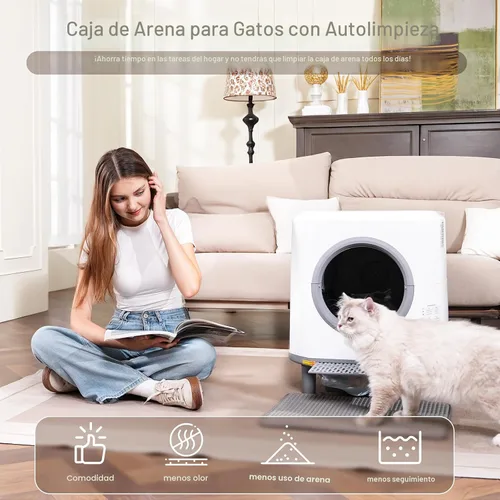 Vista 2 de Caja de arena automática, caja de arena autolimpiante, control de olores, gran capacidad de 90 litros con control de aplicación y sensor