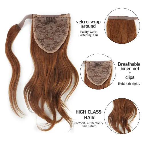 Vista 5 de Extensiones de cabello humano 100 % real, ondulado, corto, envolvente, cola de caballo, 8 pulgadas (2.22 onzas 1#negro azabache)