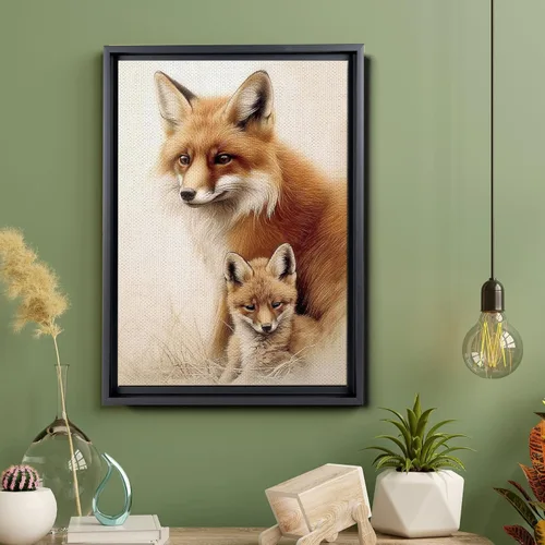 Vista 5 de Fox Mother Cub Print, In The Style Of Stencil-Based, Ivory, Kids Wall Art, Kids Wall Art Display, Mom And Baby Animal Art Print