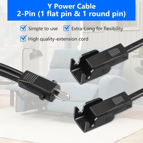 Vista 2 de Cable de extensión de 5 pies para silla reclinable/elevadora eléctrica, cable de fuente de alimentación de repuesto para Okin Limoss Pride Lazboy