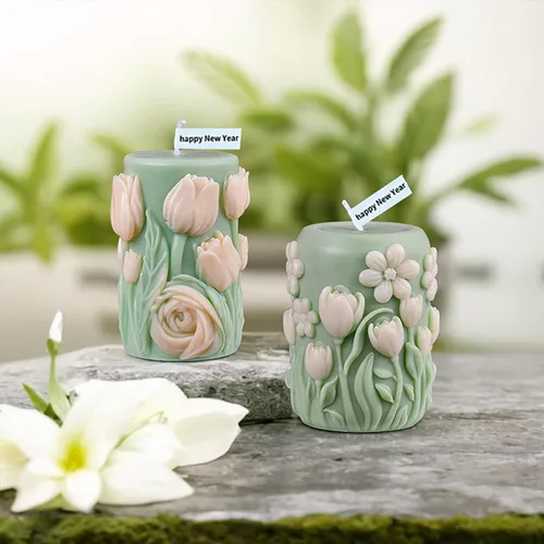 Vista 5 de Molde de vela en espiral de silicona con forma de tulipán y peonía de flores 3D, moldes de fundición de resina de silicona para velas, resina