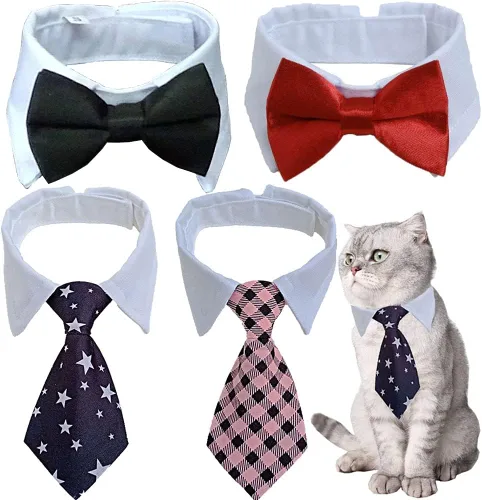 Vista 11 de Disfraz de 4 piezas para mascotas, perro, gato, corbatín para mascotas, collar formal ajustable para gatos, perros pequeños, accesorios de aseo