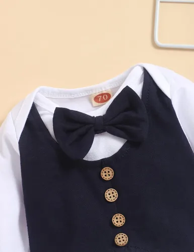 Vista 5 de Ropa de bebé recién nacido, trajes de caballero, mameluco de manga larga, traje de esmoquin con corbatín