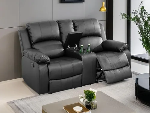 Vista 3 de Juego de sala de Estar reclinable de 3 piezas, juego de sofá reclinable Manual para conjunto de muebles de sala de Estar, con consola de Negro