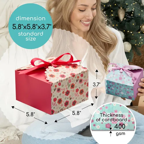 Vista 3 de Cajas de regalo pequeñas florales con tapas y cintas (paquete de 20) cajas decorativas vacías de 5.8 x 3.7 pulgadas para regalo, productos Estándar