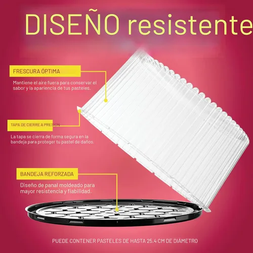 Vista 5 de Contenedores desechables de plástico de 10 a 11 pulgadas con tapas de cúpula y tablas para tartas 3 soportes redondos para pasteles