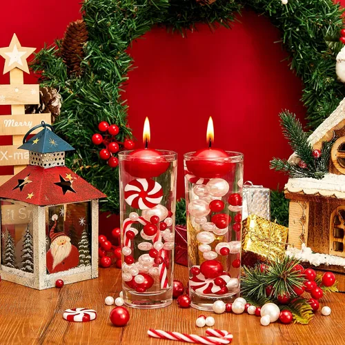 Vista 5 de 106 piezas de perlas de relleno de jarrón de Navidad, velas flotantes, centro de mesa, cuentas, jarrones, perlas para decoración de fiesta de mesa
