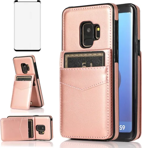 Vista 8 de Asuwish Funda de teléfono para Samsung Galaxy S9 con protector de pantalla de vidrio templado y tarjetero para tarjetas de crédito, soporte