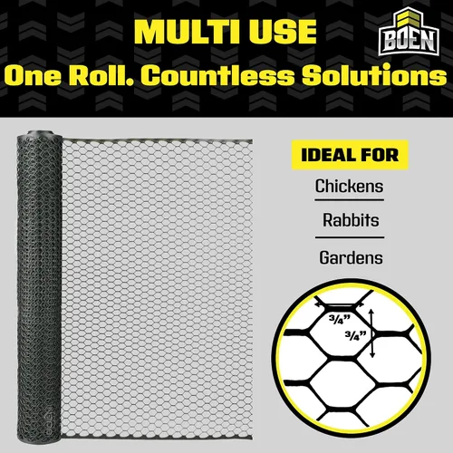 Vista 6 de Boen Malla hexagonal de plástico para aves de corral, barrera temporal de alambre de pollo para patio (2 x 25 pies, negro)