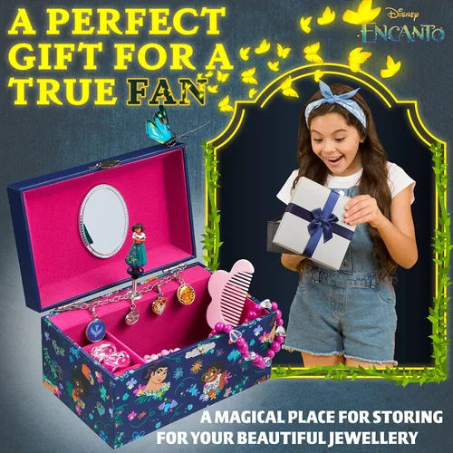 Vista 2 de Disney Encanto - Joyero musical para niñas, caja de almacenamiento de princesa Frozen con caja de música giratoria Mirabel la Sirenita Ariel Elsa