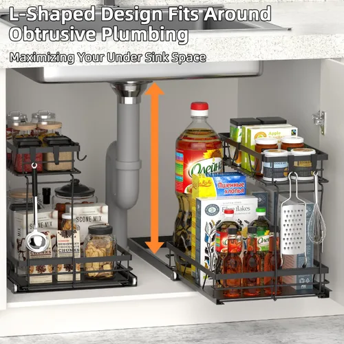 Vista 3 de AOSITE Organizador de armario extraíble de 2 niveles para baño debajo del fregadero, organizador y almacenamiento de cocina, pequeño almacenamiento