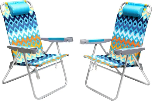 Vista 9 de SUNNYFEEL Silla de playa alta para adultos, sillas plegables de asiento Azul