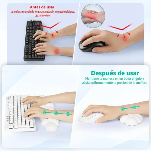 Vista 3 de Cloud Reposamuñecas para Teclado, Juego de Almohadilla para Muñeca de Teclado Cloud con Espuma Viscoelástica de Cuero PU, Lindo Reposabrazos