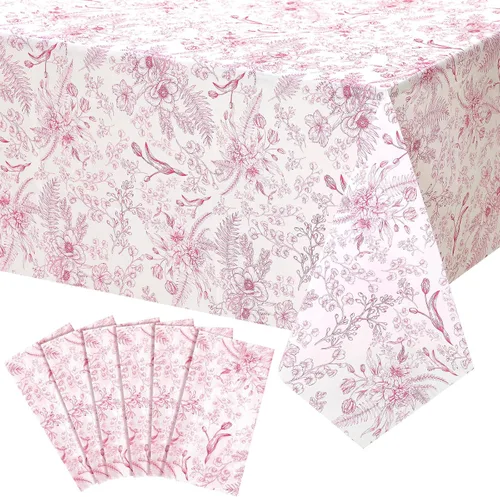 Vista 12 de Ganeen Mantel de plástico con flores azules, 12 unidades, diseño floral, vintage, desechable, rectangular, de plástico, 54 x 108 pulgadas