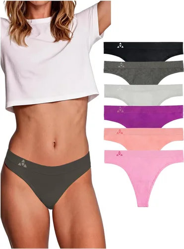 Vista 11 de Balanced Tech Ropa interior que absorbe la humedad para mujer, tangas de entrenamiento sin costuras, de secado rápido, tangas de viaje Paquete de 6