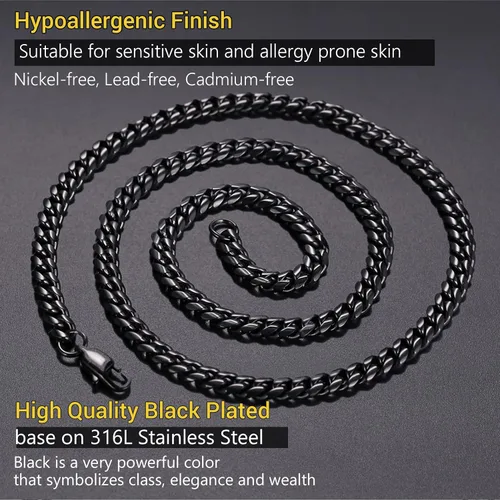 Vista 6 de PROSTEEL Collar de cadena de eslabones cubanos de moda para hombre, acero inoxidable 316L chapado en oro negro18 quilates, ancho 0.189 in-0.551 in