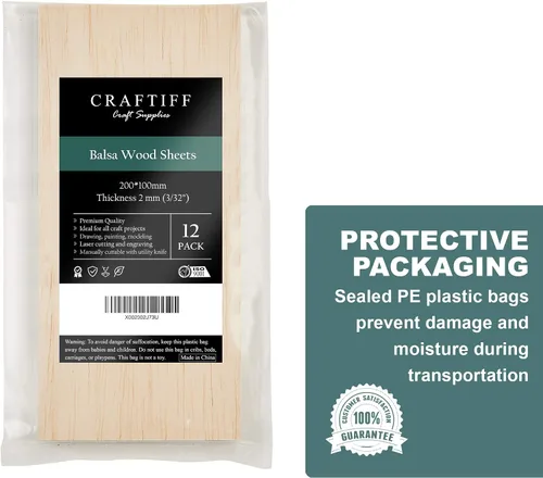 Vista 6 de 12 hojas de madera de balsa sin terminar de 8 x 4 pulgadas de grosor para manualidades, 0.079 in de grosor Craftiff