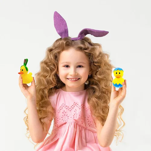Vista 4 de Pato de goma de Pascua, conejo, conejo, paquete de seis patitos para niños, huevos de Pascua, regalos de cumpleaños, baby showers, actividades
