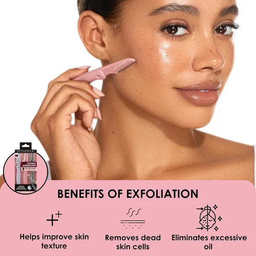 Vista 3 de JAPONESQUE Maquinillas de afeitar faciales plegables Dermaplaner - Juego de 3 piezas, kit de maquinilla de afeitar para cejas y cabello facial - Una