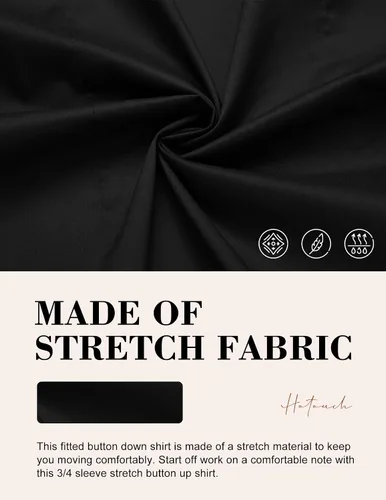 Vista 4 de HOTOUCH Camisas básicas con botones para mujer, manga 3/4, elásticas, con botones, camisa de vestir ajustada para camarera