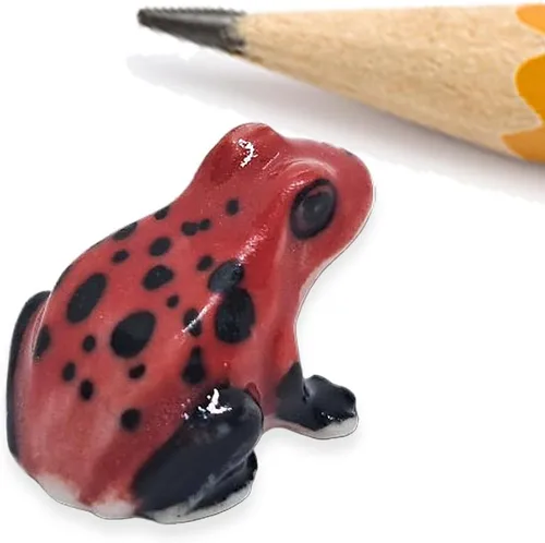 Vista 15 de WitnyStore Figura de cerámica de rana manchada gris y roja para decoración de terrario, estatua coleccionable para coleccionistas adultos, escultura