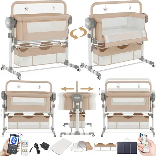 Vista 18 de Cuna eléctrica inteligente con Bluetooth para bebé, cuna de noche para bebé, cuna plegable convertible con control remoto, música, 5 engranajes