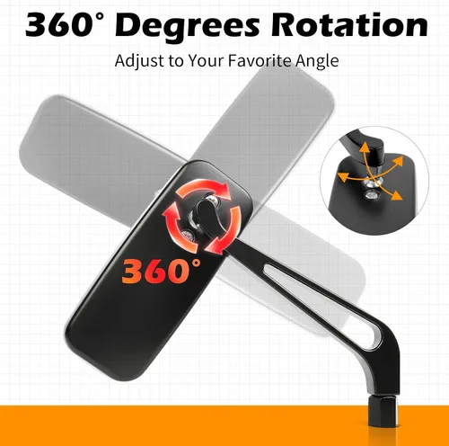 Vista 8 de Espejos retrovisores de manillar rectangular de 8 mm/10 mm en color negro para motocicletas, compatibles con Harley Street Glide, Road King