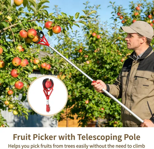 Vista 2 de Poste recogedor de frutas con telescópico de cesta, ajustable de 4.3 a 7.5
