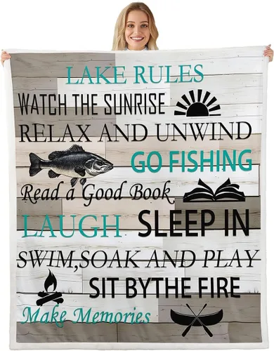 Vista 16 de Manta de vellón de Lake House, dibujada a mano con paisajes de lago y montaña para niños, niñas, niños y adultos, decoración de habitación rústica