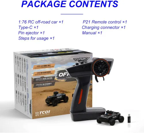 Vista 7 de FLYCOLOR Turbo Racing 1:76 C82 RC Truck Car Full Proporciontional RC Mini Sports Car Control remoto para adultos Regalo (negro)
