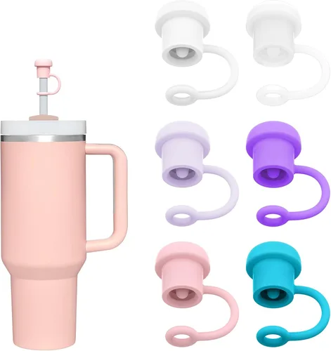 Vista 8 de 6 popotes transparentes de repuesto con tapas protectoras para taza Stanley de 40 oz y 64 oz, popotes reutilizables con tapa, tapón, cepillo