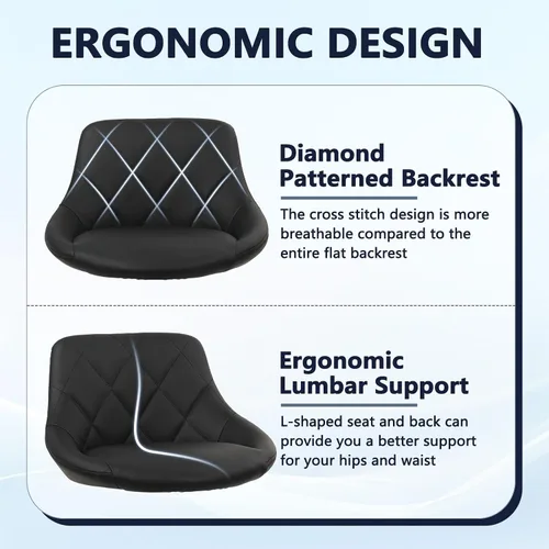 Vista 6 de KLASIKA Silla de dibujo con respaldo, taburete giratorio de cuero sintético ajustable en altura con anillo para el pie, silla de oficina ergonómica