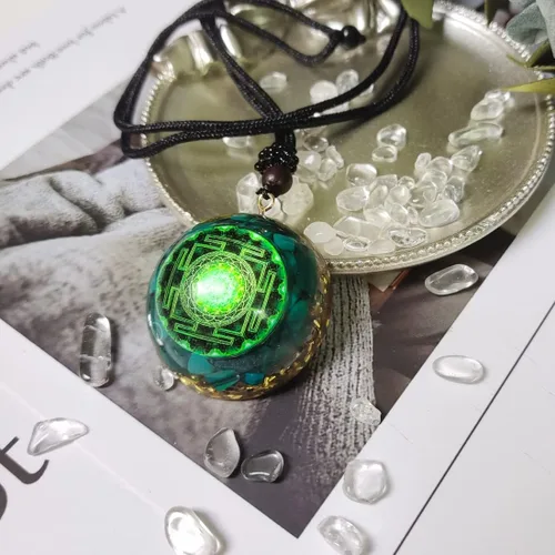 Vista 3 de GABFOG Sri Yantra Necklace Sacred Geometry Flower of Life Necklace Round Gemstone Pendant Adjustable Necklaces for Women Men Energy Protection Gifts
