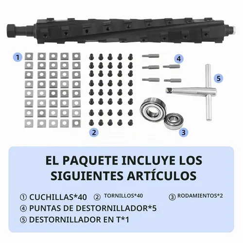 Vista 7 de Cabezal de corte helicoidal para cepilladora Dewalt Dw735/Dw735x con 4 filas de insertos de carburo, incluye tornillos y cuchillas de repuesto
