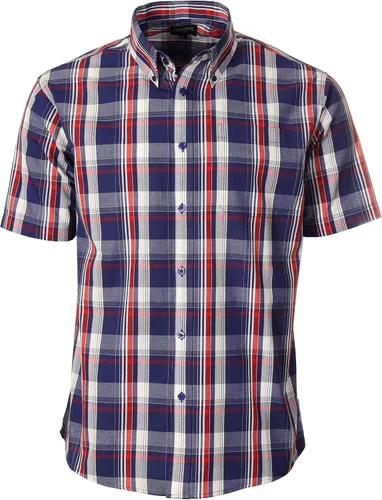 Vista 35 de Gioberti Men's Casual Plaid Button Down Short Sleeve Shirt 1162 - Royal / Negro / Gris