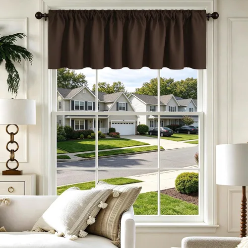 Vista 43 de Cenefa Beige Oscurecedora para Ventana, Cortina Corta con Bolsillo para Barra, Cenefa Primitiva para Sala de Estar, Baño, Guardería, Cocina, Ventana