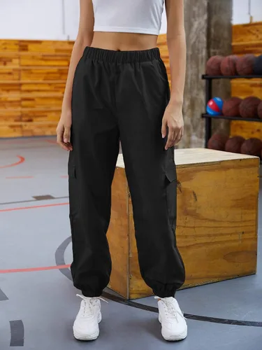 Vista 3 de SweatyRocks Pantalones cargo de entrenamiento con cordón en la cintura para mujer con bolsillos
