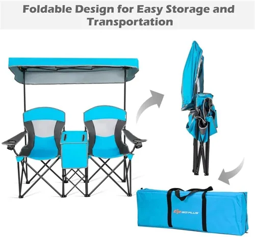 Vista 4 de Pemberly Row Sillas plegables portátiles con toldo para acampar con portavasos azul