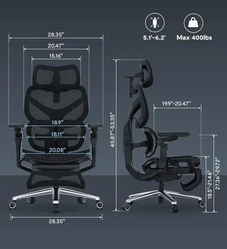 Vista 2 de FlexiSpot Sentinel-Pro - Silla ergonómica para juegos con reposabrazos 7D de doble ala adaptable lumbar 7D 145° 4 posiciones, respaldo ajustable