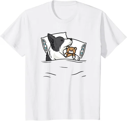 Vista 4 de Border Collie - Camiseta oficial para dormir con animales de peluche, Blanco, S