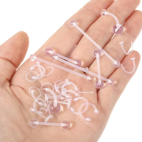 Vista 8 de Yolev 48 anillos de nariz de plástico, joyería de piercing transparente, piercing de oreja, nariz, tabique, labio, ceja, ombligo