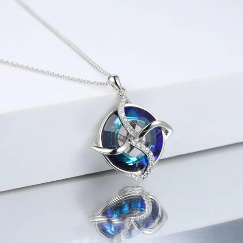 Vista 4 de ZLILIJAN Celtic Knot Irish Knot Necklace 925 Sterling Silver Good Luck Pendant Blue Circle Crystal Necklace Irish Symbols Gaelic Jewelry Gift for