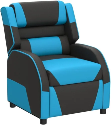 Vista 5 de Giantex Silla reclinable para niños, silla reclinable para juegos con reposapiés, reposacabezas y soporte lumbar, silla ergonómica de cuero para Azul