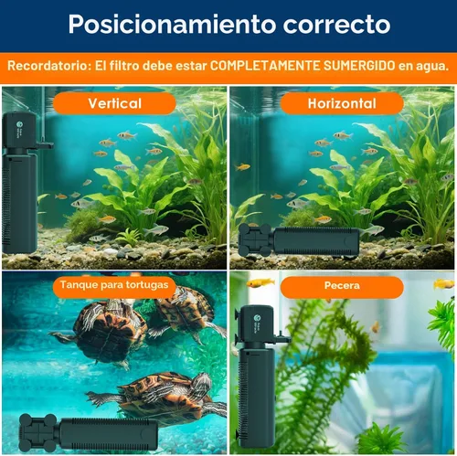 Vista 7 de AquaMiracle Filtro de acuario con luz U - V y esponja de filtro, filtro de tanque de peces con temporizador para agua verde, filtro de tortuga