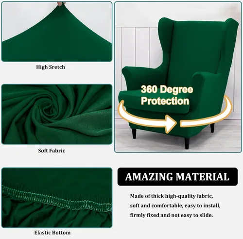Vista 2 de NILUOH Funda para Silla con Respaldo de Alas de 2 Piezas, Funda de Silla de Brazos Suave y Elástica, Funda de Sofá de Color Sólido, Protector
