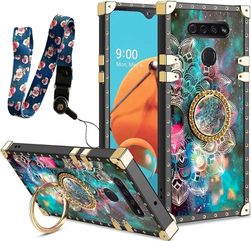 Vista 22 de nancheng Funda cuadrada para LG Stylo 5: Funda de teléfono con patrón de moda para niñas y mujeres con correa de soporte de anillo Funda protectora